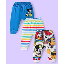 Babyhug Disney Interlock Knit Diaper Leggings with Mickey Mouse  Graphics Pack of 3 - Blue Red & Yellow