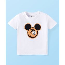 Babyhug Disney Single Jersey Knit Dungaree and Half Sleeves T-Shirt Set Mickey Mouse Graphics - White