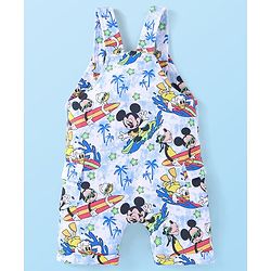 Babyhug Disney Single Jersey Knit Dungaree and Half Sleeves T-Shirt Set Mickey Mouse Graphics - White