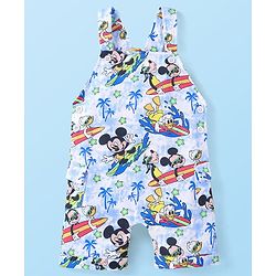 Babyhug Disney Single Jersey Knit Dungaree and Half Sleeves T-Shirt Set Mickey Mouse Graphics - White