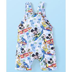 Babyhug Disney Single Jersey Knit Dungaree and Half Sleeves T-Shirt Set Mickey Mouse Graphics - White