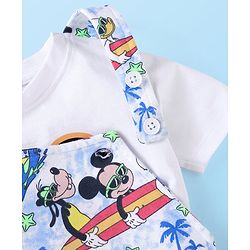 Babyhug Disney Single Jersey Knit Dungaree and Half Sleeves T-Shirt Set Mickey Mouse Graphics - White