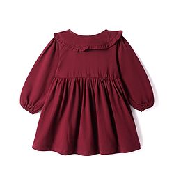 Babyhug Cotton Woven Full Sleeves Peter Pan Collared Frock With Floral Embroidery & Bunny Print - Maroon