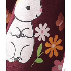 Babyhug Cotton Woven Full Sleeves Peter Pan Collared Frock With Floral Embroidery & Bunny Print - Maroon