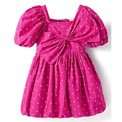 Babyhug Cotton Woven Half Puffed Sleeves Frock With Polka Dot Print & Bow Applique - Dark Pink