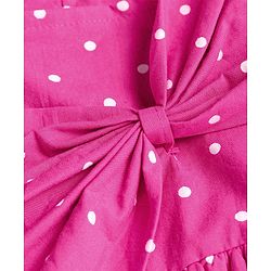 Babyhug Cotton Woven Half Puffed Sleeves Frock With Polka Dot Print & Bow Applique - Dark Pink