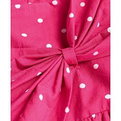 Babyhug Cotton Woven Half Puffed Sleeves Frock With Polka Dot Print & Bow Applique - Dark Pink