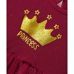 Babyhug Cotton Knit Full Sleeves Dress With Mesh & Glitter Detailing - Maroon