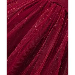 Babyhug Cotton Knit Full Sleeves Dress With Mesh & Glitter Detailing - Maroon