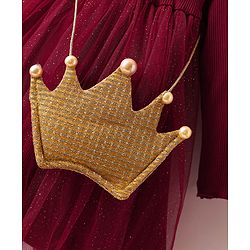 Babyhug Cotton Knit Full Sleeves Dress With Mesh & Glitter Detailing - Maroon