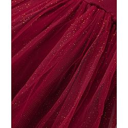 Babyhug Cotton Knit Full Sleeves Dress With Mesh & Glitter Detailing - Maroon
