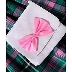 Babyhug Cotton Woven Full Sleeves Checkered Frock with Sling Bag & Bow Applique - Pink