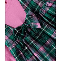 Babyhug Cotton Woven Full Sleeves Checkered Frock with Sling Bag & Bow Applique - Pink
