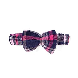 Babyhug Cotton Woven Full Sleeves Checks Frock With Attached Shrug & Headband - Pink & Navy Blue