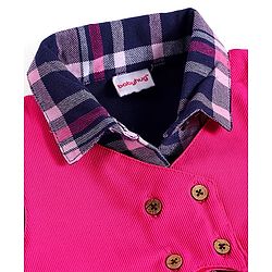 Babyhug Cotton Woven Full Sleeves Checks Frock With Attached Shrug & Headband - Pink & Navy Blue