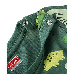 Babyhug Cotton Knit Full Sleeves Dino Printed Night Suit - Dark Green