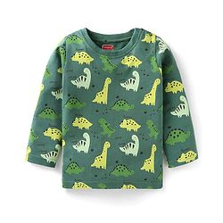 Babyhug Cotton Knit Full Sleeves Dino Printed Night Suit - Dark Green
