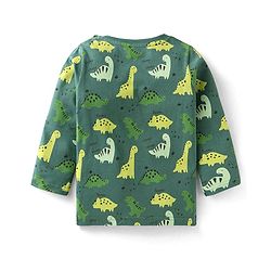 Babyhug Cotton Knit Full Sleeves Dino Printed Night Suit - Dark Green