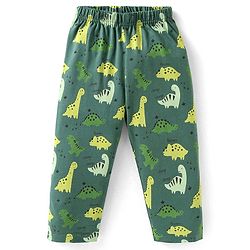 Babyhug Cotton Knit Full Sleeves Dino Printed Night Suit - Dark Green