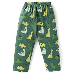 Babyhug Cotton Knit Full Sleeves Dino Printed Night Suit - Dark Green
