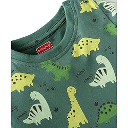Babyhug Cotton Knit Full Sleeves Dino Printed Night Suit - Dark Green