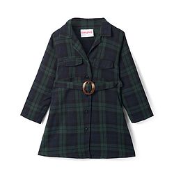 Babyhug Cotton Woven Full Sleeves Checkered Winter Frock with Sleeveless Inner T-Shirt - Dark Green