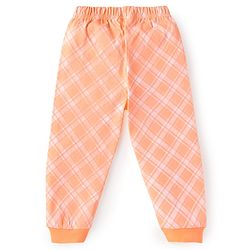Babyhug Cotton Knit Full Sleeves Night Suit with Checkered & Bear Print - Orange