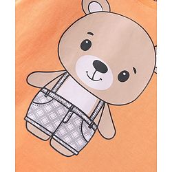 Babyhug Cotton Knit Full Sleeves Night Suit with Checkered & Bear Print - Orange