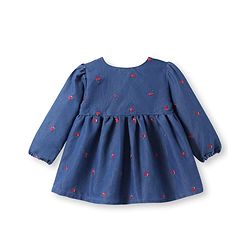 Babyhug Cotton Knit Full Sleeves Frock with Apple Embroidery - Blue