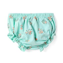 Babyhug Single Jersey Knit Half Sleeves Floral Printed Frock with Bloomer & Bow Applique - Turquoise