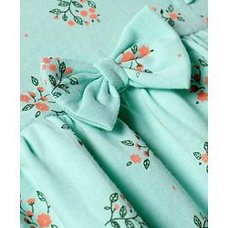 Babyhug Single Jersey Knit Half Sleeves Floral Printed Frock with Bloomer & Bow Applique - Turquoise