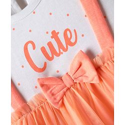 Babyhug Single Jersey Knit Full Sleeves Polka Dots Printed Frock with Bow Applique - Dark Peach