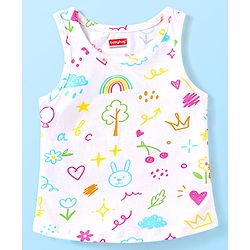 Babyhug 100% Cotton Sleeveless Bunny Printed Sando & Shorts Set - Yellow & White