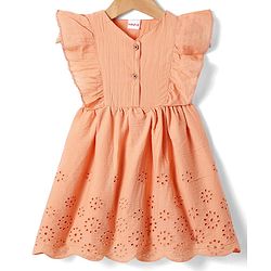 Babyhg Cotton Knit Frill Sleeves Frock With Bloomer & Head Band with Cut out Detailing - Orange
