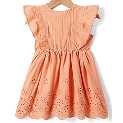 Babyhg Cotton Knit Frill Sleeves Frock With Bloomer & Head Band with Cut out Detailing - Orange