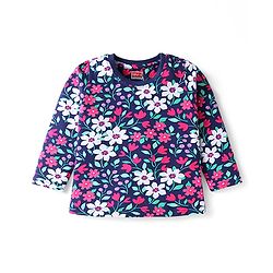 Babyhug Cotton Knit Full Sleeves Floral Printed Night Suit - Navy Blue