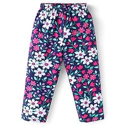 Babyhug Cotton Knit Full Sleeves Floral Printed Night Suit - Navy Blue