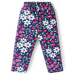 Babyhug Cotton Knit Full Sleeves Floral Printed Night Suit - Navy Blue