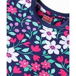 Babyhug Cotton Knit Full Sleeves Floral Printed Night Suit - Navy Blue
