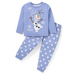 Babyhug Disney Single Jersey Knit Full Sleeves Night Suit With Olaf Graphics - Royal Blue