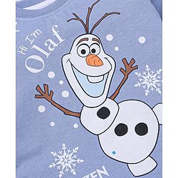 Babyhug Disney Single Jersey Knit Full Sleeves Night Suit With Olaf Graphics - Royal Blue