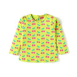 Babyhug Cotton Knit Full Sleeves Cherry Printed Night Suit - Limegreen