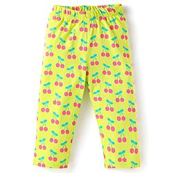 Babyhug Cotton Knit Full Sleeves Cherry Printed Night Suit - Limegreen