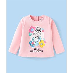 Babyhug Disney Single Jersey Knit Full Sleeves Night Suit with Disney Princess Print - Pink