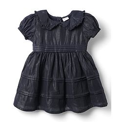 Babyhug Cotton Woven Half Sleeves Solid Frock With Peter Pan Collar - Navy Blue
