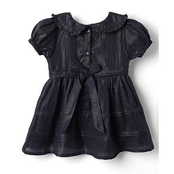 Babyhug Cotton Woven Half Sleeves Solid Frock With Peter Pan Collar - Navy Blue