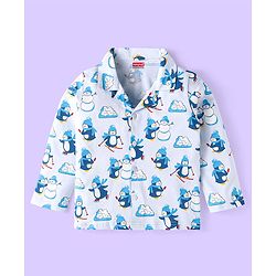 Babyhug Cotton Knit Full Sleeves Penguin Printed Night Suit - Light Blue