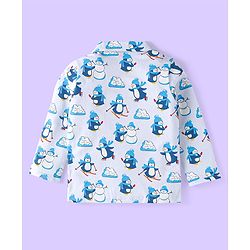 Babyhug Cotton Knit Full Sleeves Penguin Printed Night Suit - Light Blue