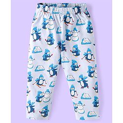 Babyhug Cotton Knit Full Sleeves Penguin Printed Night Suit - Light Blue