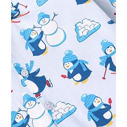 Babyhug Cotton Knit Full Sleeves Penguin Printed Night Suit - Light Blue